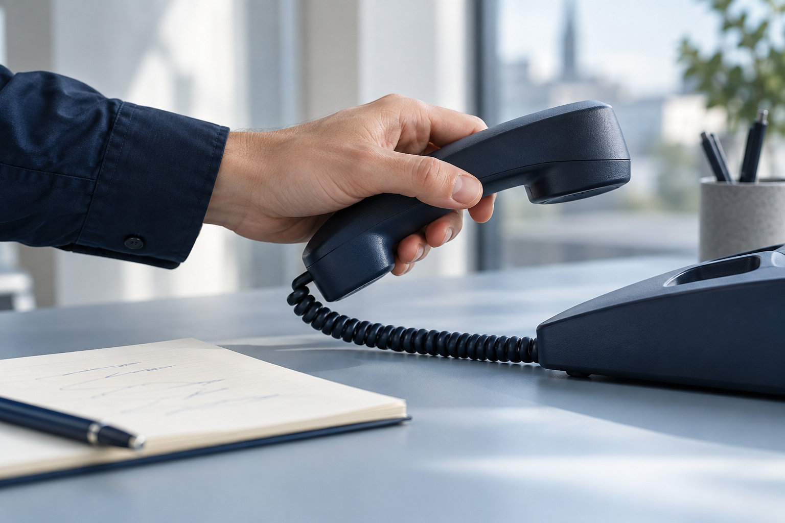 Telefono e appunti di lavoro per un confronto personale