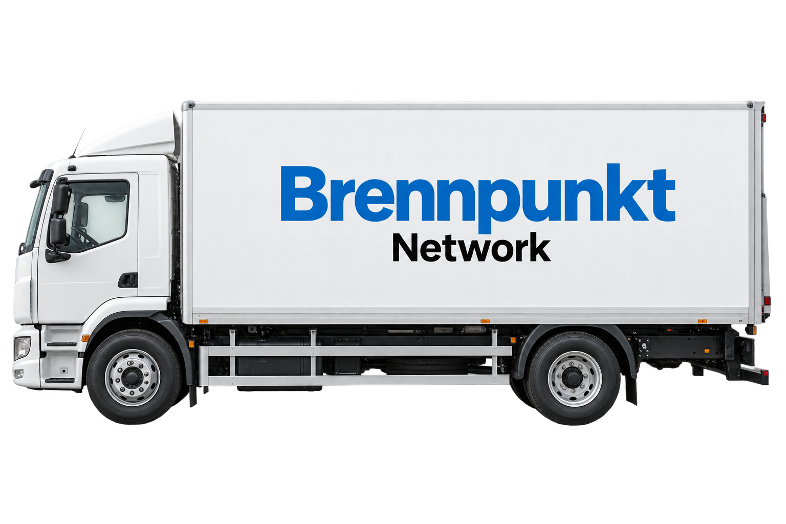 Witte 12-tonner in zijaanzicht met Brennpunkt Network-opschrift