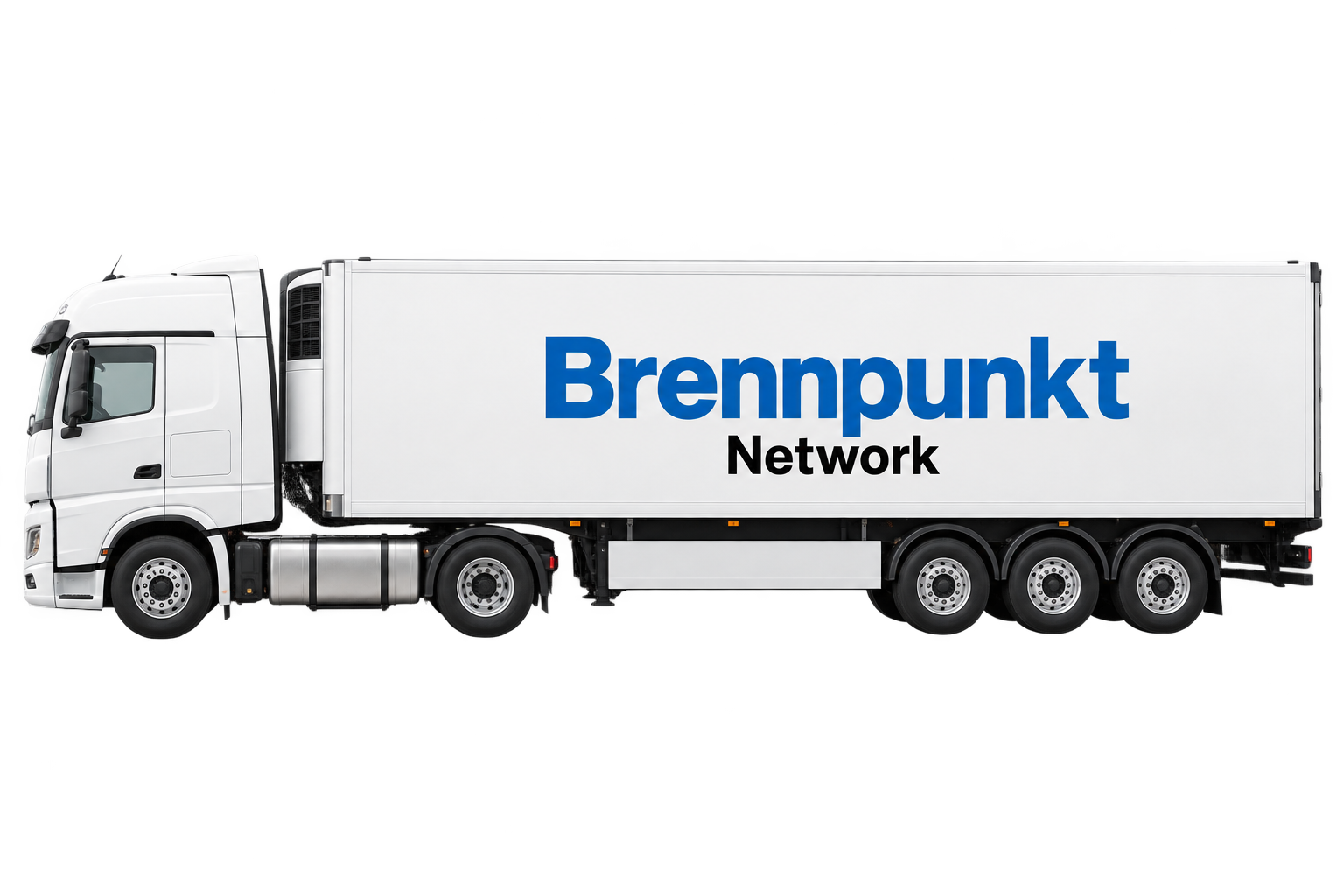 Witte koeloplegger in zijaanzicht met Brennpunkt Network-opschrift