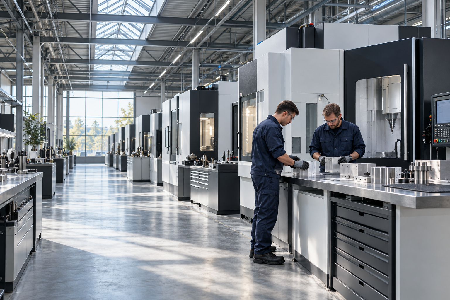 Preparazione dei materiali accanto a una macchina utensile